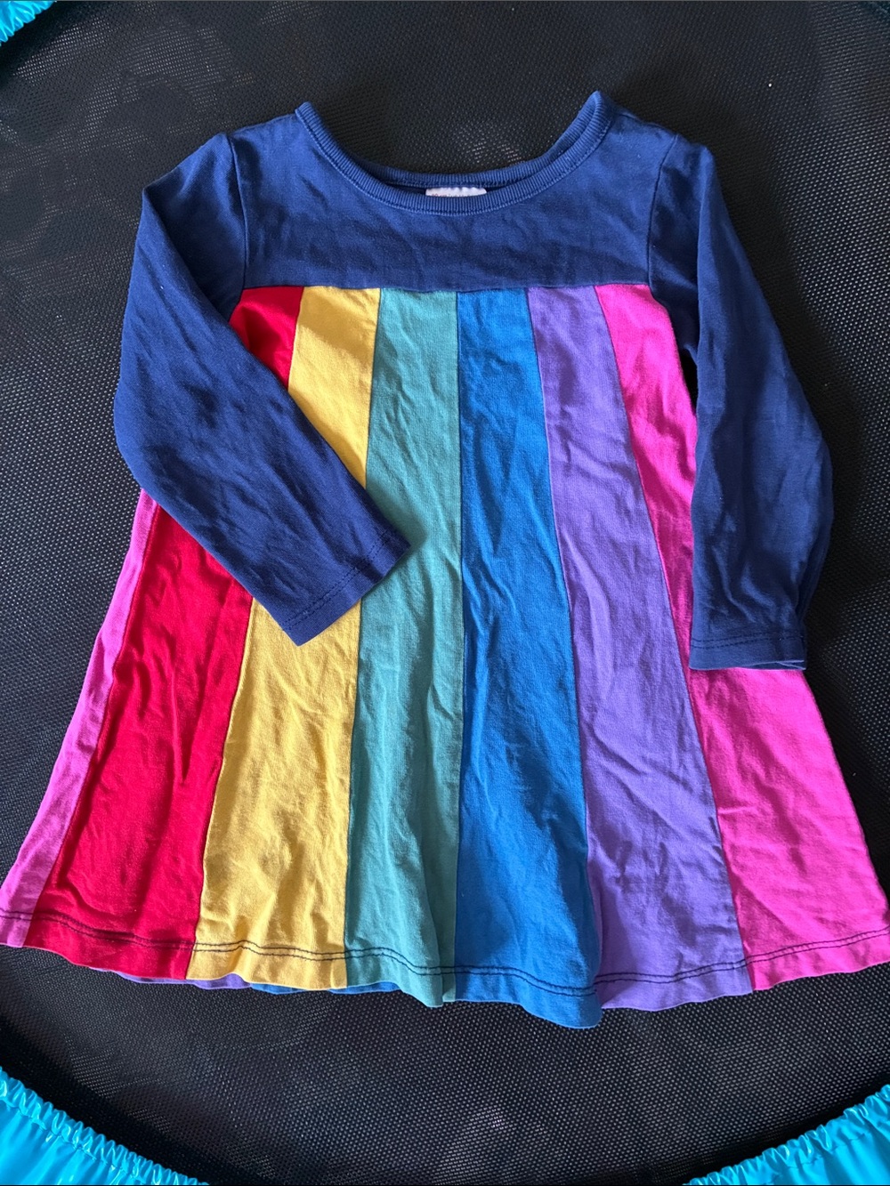 Hanna Andersson 18-24 mo Long-Sleeve Rainbow Stripe Dress Top - rainbow twirly